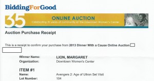 Bidding for Good "You Won" notice.