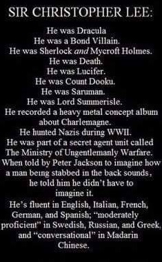 Sir Chritopher Lee's accomplishements in picture form.