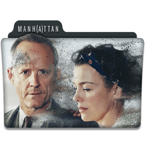 Manhattan TV series logo featuring actors. 