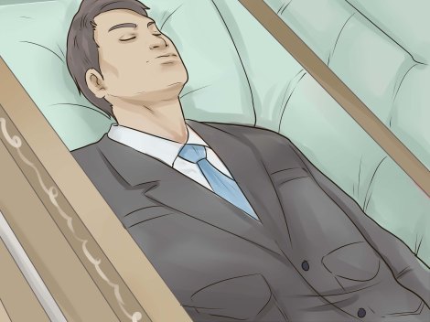 Drawing of embalmed corpse in casket