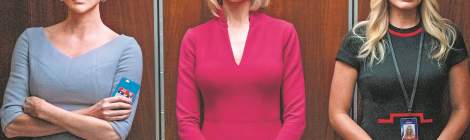 Bombshell images of heroines in elevator.