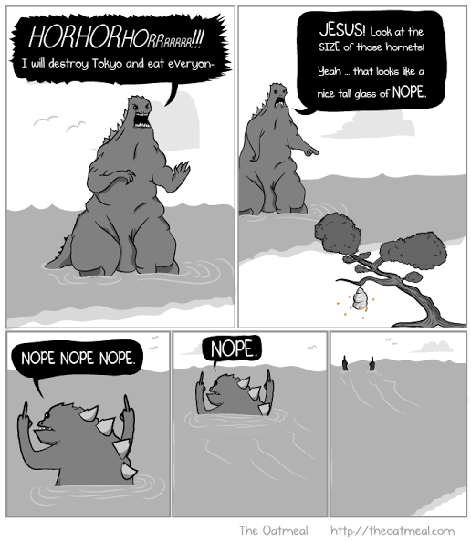 Godzilla saying Nope from The Oatmeal.